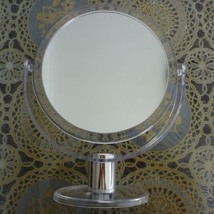 三色圆形透明双面化妆镜子 简洁台式精美美容镜 厂家直销